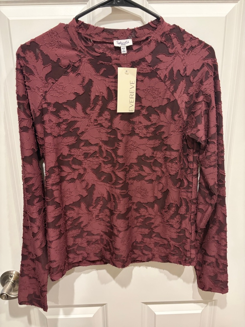 Splendid Long Sleeve Floral Lace Top - Wine